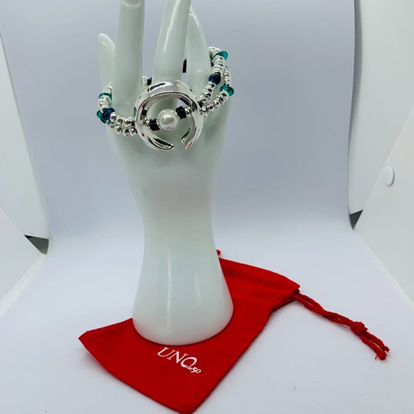 UNO de 50 blue Murano glass white pearl silver "Dune" declaration bracelet Women - Picture 1 of 8